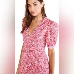 MISA pink white floral print 100% cotton Betsee midi dress